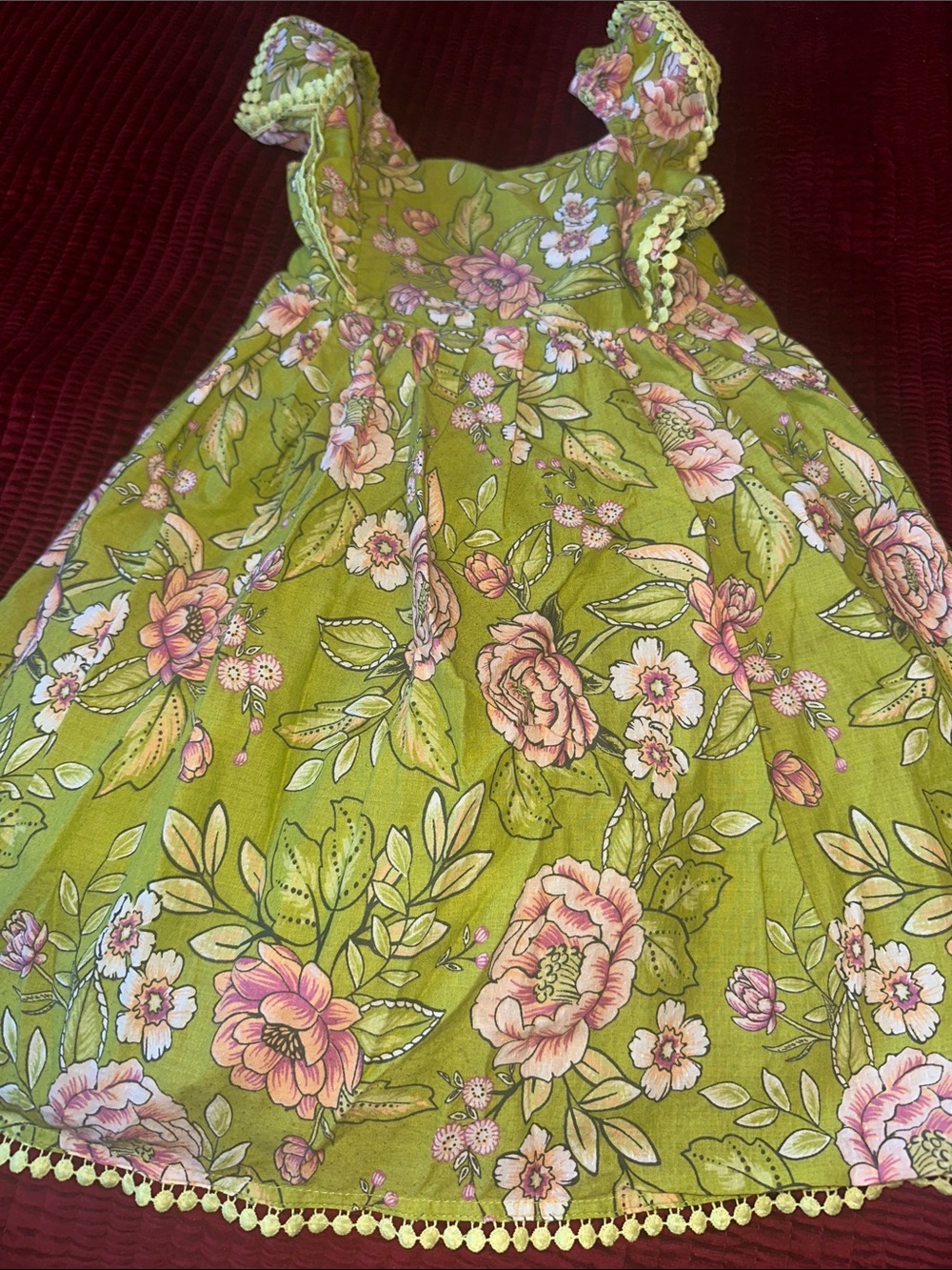 Girls Green Floral Sundress with Pink Blossoms